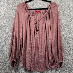 Jennifer Lopez Peasant Blouse Lace Up Tunic Romantic Poet Spotted Rose Womens 2X